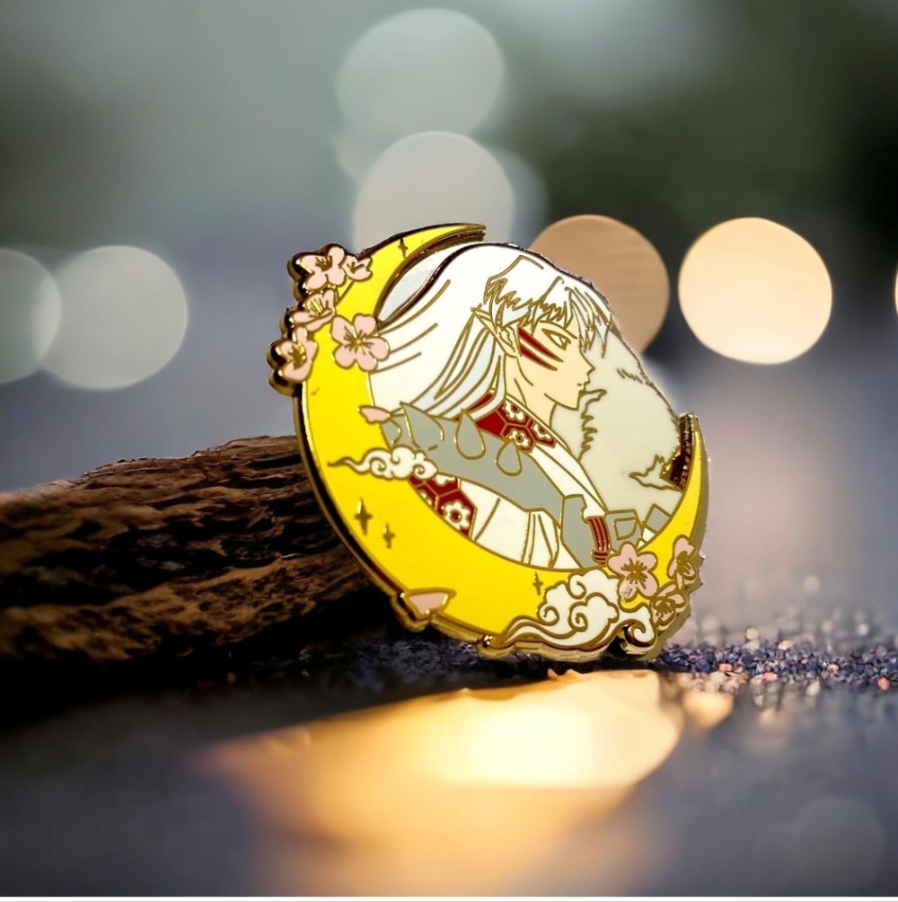 Yellow Moon Sakura Enamel Pin Brooch - Women Jewelry Inuyasha Seshomaru